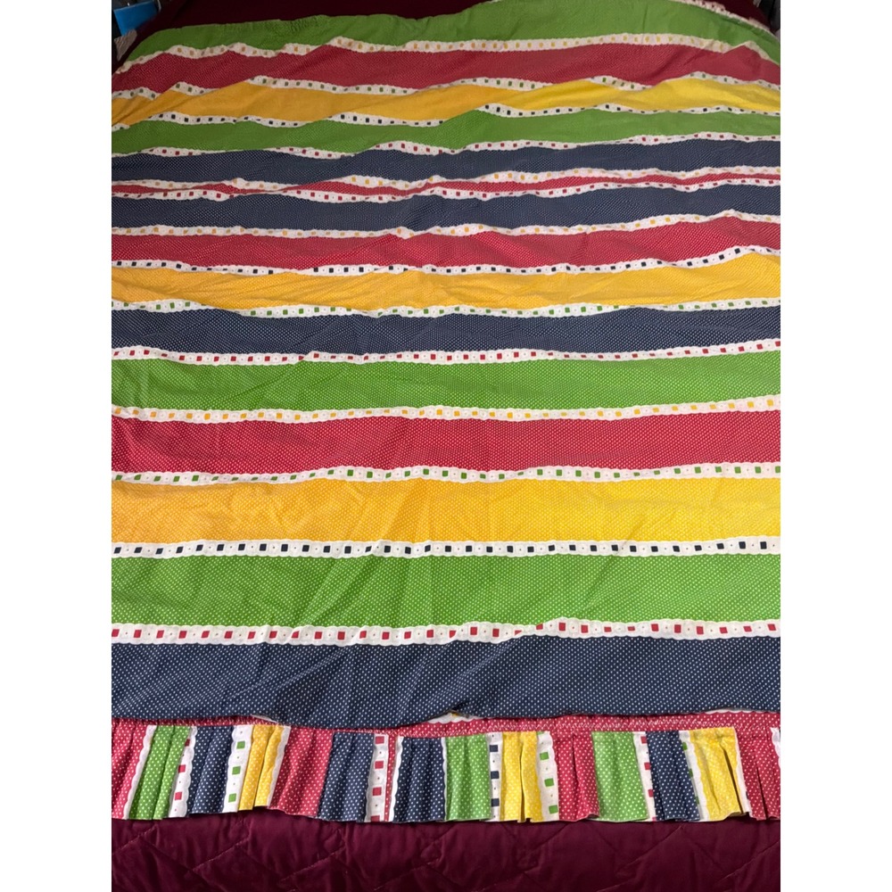 Handmade Throw Blanket Unisex OS Multicolor Striped Checkerboard Faux Fur Retro‎